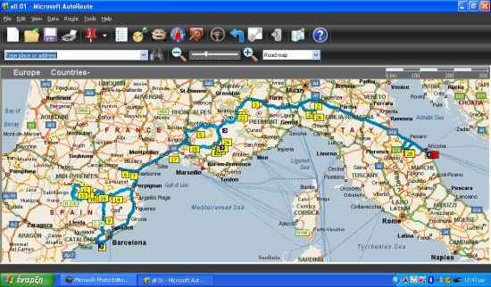 auto route map Ancona to Spain